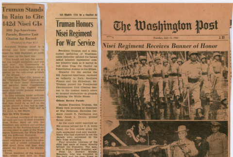 Four articles about President Truman honoring 442nd (ddr-densho-539-111)