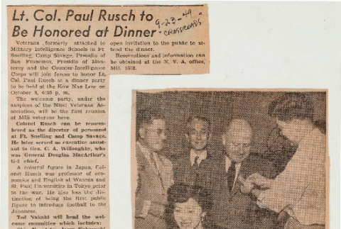 Lt. Col. Paul Rusch to be honored at dinner (ddr-csujad-49-228)