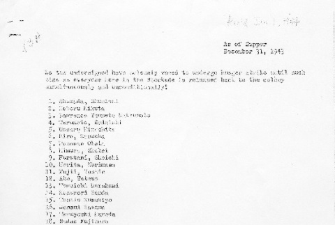 List of Hunger Strike Participants in Tule Lake Stockade (ddr-densho-188-7)