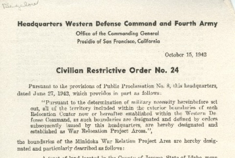 Civilian Restrictive Order No. 24 (ddr-densho-156-177)