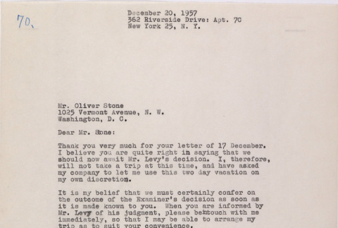 Letter from Lawrence Miwa to Oliver Ellis Stone concerning claim for James Seigo Maw's confiscated property (ddr-densho-437-253)