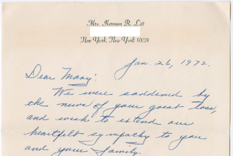 Letter from Florence and  Herman Litt to Mary Mon Toy (ddr-densho-488-67)