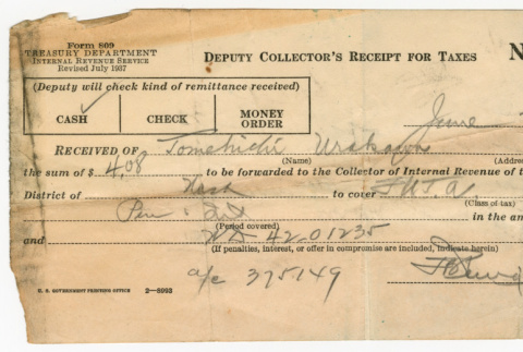 Deputy Collector's Receipt for Taxes (ddr-densho-474-68)