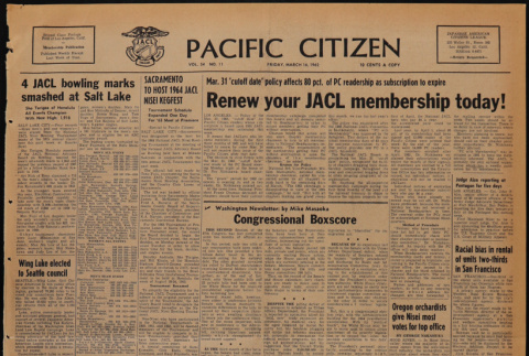 Pacific Citizen, Vol. 54, No. 11 (March 16, 1962) (ddr-pc-34-11)