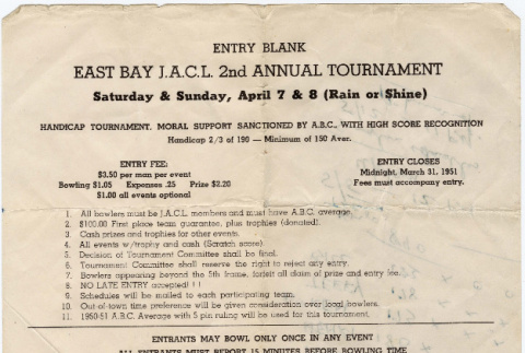 Entry Blank for East Bay JACL 2nd Annual Tournament (ddr-densho-422-515)