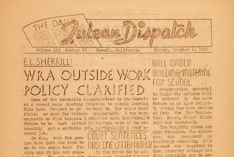 Tulean Dispatch Vol. III No. 72 (October 9, 1942) (ddr-densho-65-70)