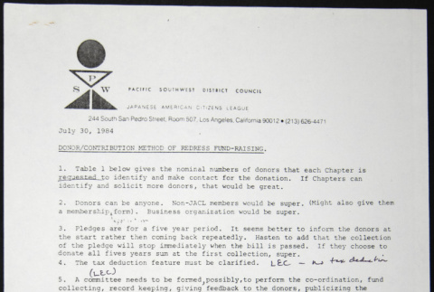 Donor/Contribution Method of Redress Fund-Raising (ddr-chijacl-1-181)