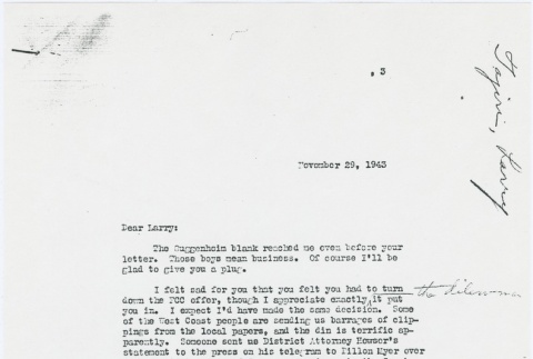 Letter to Larry Tajiri from Margaret Anderson, editor of Common Ground (ddr-densho-338-447)