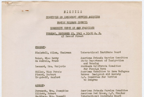 Meeting Minutes from Committee of Immigrant Serving Agencies  meeting on December 23, 1941 (ddr-densho-356-760)