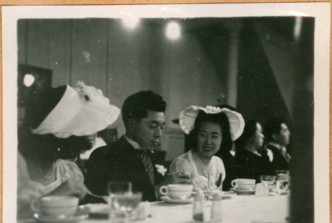 Martha Nozawa, Taro Katayama and Helen Takahashi seated at head table (ddr-densho-410-549)