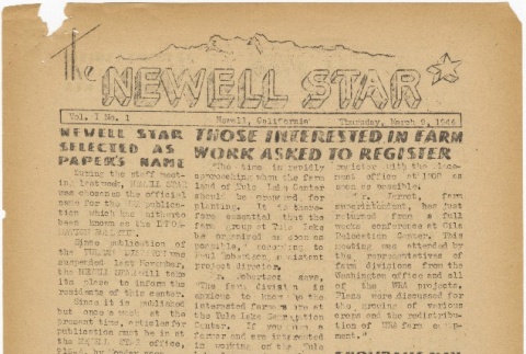 The Newell Star, Vol. I, No. 1 (March 9, 1944) (ddr-densho-284-6)