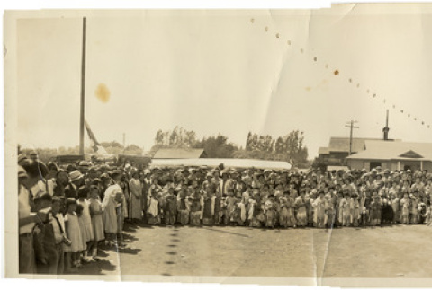 [Panoramic photo of group in front of Enmanji Buddhist Temple] (ddr-csujad-56-314)