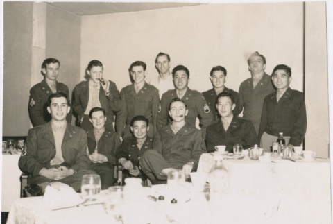 U.S. servicemen at a dinner (ddr-densho-299-257)