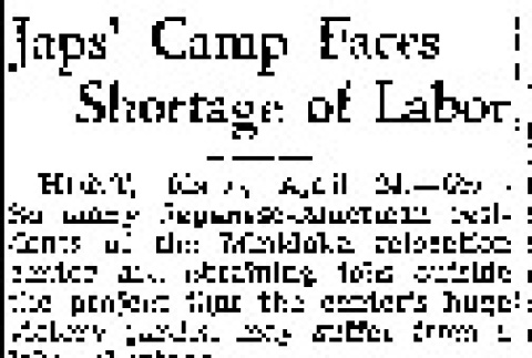 Japs' Camp Faces Shortage of Labor (April 24, 1943) (ddr-densho-56-905)