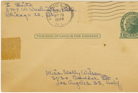 Postcard to Molly Wilson from Sandie Saito (October 26, 1944) (ddr-janm-1-23)