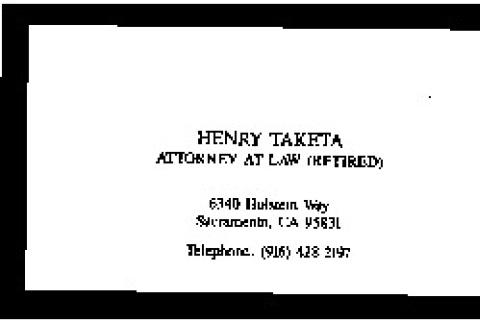 Henry Taketa [business card] (ddr-csujad-55-2074)