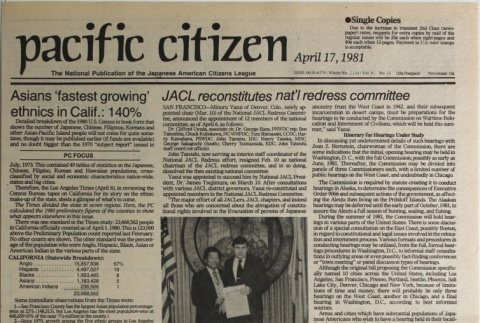 Pacific Citizen, Whole No. 2134, Vol. 92, No. 15 (April 17, 1981) (ddr-pc-53-15)