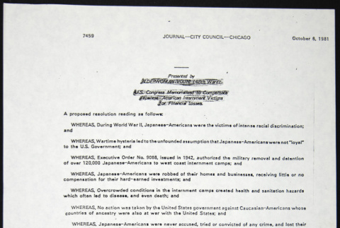 City of Chicago Council Resolution (ddr-chijacl-1-141)