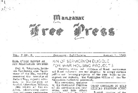 Manzanar Free Press Vol. 7 No. 9 (August 1, 1945) (ddr-densho-125-360)