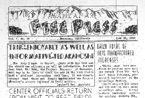 Manzanar Free Press Vol. I No. 28 (June 25, 1942) (ddr-densho-125-28)
