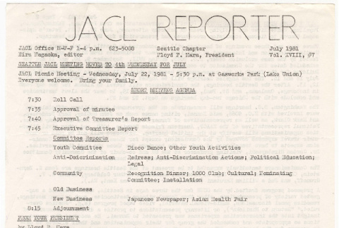 Seattle Chapter, JACL Reporter, Vol. XVIII, No. 7, July 1981 (ddr-sjacl-1-298)