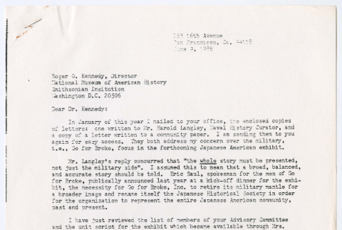 Letter to Dr. Roger G. Kennedy from Mrs. Kiku Hori Funabiki (ddr-densho-1007-1856)
