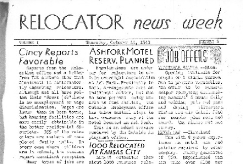 Relocator News Week, Vol. I No. 2 (October 14, 1943) (ddr-densho-141-170)