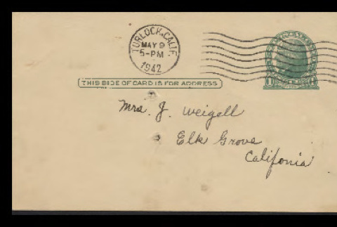 Postcard from Mrs. S. Yamamoto to Mrs. J. Waegell, May 9, 1942 (ddr-csujad-55-58)