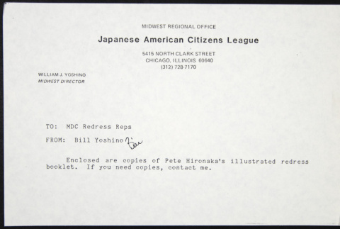 Memo to MDC Redress Reps from Bill Yoshino (ddr-chijacl-1-247)
