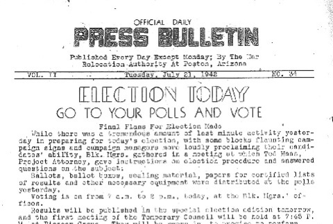 Poston Official Daily Press Bulletin Vol. II No. 34 (July 21, 1942) (ddr-densho-145-60)