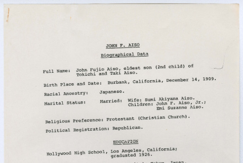 John F. Aiso biographical data (ddr-densho-1007-934)