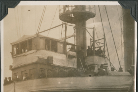 View of ship with crew on deck (ddr-densho-483-542)