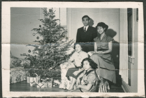 Family by Christmas tree (ddr-densho-316-318)