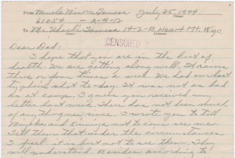 Letter from Minola Tamesa to Uhachi Tamesa (ddr-densho-333-69)