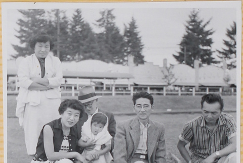 Five adults, a child and dog (ddr-densho-522-329)