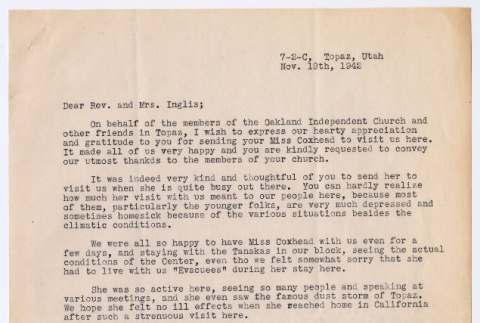 Letter to Rev. Robert Inglis from D. Uchida (ddr-densho-498-52)
