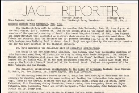 Seattle Chapter, JACL Reporter, Vol. XII, No. 2, February 1975 (ddr-sjacl-1-175)