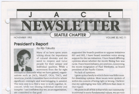 Seattle Chapter, JACL Reporter, Vol. 30, No. 11, November 1993 (ddr-sjacl-1-540)