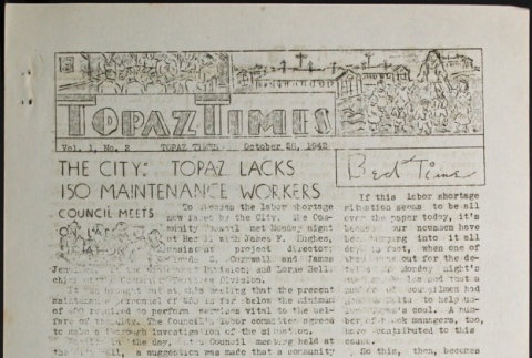 Topaz Times Vol. I No. 2 (October 28, 1942) (ddr-densho-142-12)