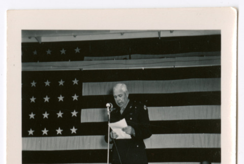 Man in uniform giving speech (ddr-densho-475-348)