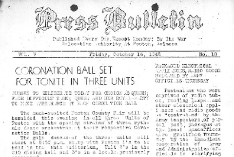 Poston Press Bulletin Vol. V No. 10 (October 16, 1942) (ddr-densho-145-135)
