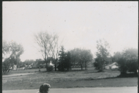 Woman with dog on lawn (ddr-densho-523-327)