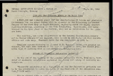 General information bulletin (Cody, Wyo.), series 18 (September 26, 1942) (ddr-csujad-55-651)