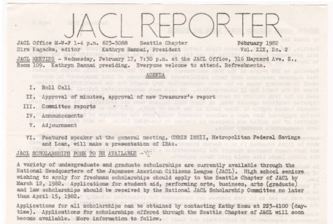 Seattle Chapter, JACL Reporter, Vol. XIX, No. 2, February 1982 (ddr-sjacl-1-231)