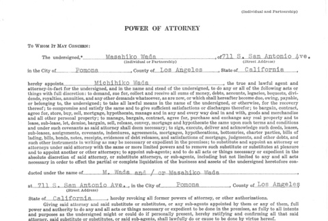 Power of Attorney document (ddr-densho-157-199)