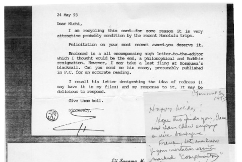 Letter from Michi Weglyn to Frank Chin, May 31, 1993 (ddr-csujad-24-94)