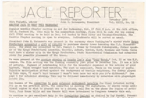 Seattle Chapter, JACL Reporter, Vol. XIII, No. 11, November 1976 (ddr-sjacl-1-260)