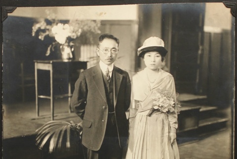 Wedding portrait of Issei couple (ddr-densho-259-392)