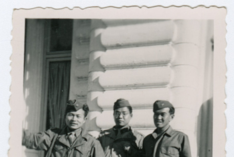 Soldiers standing on steps outside building (ddr-densho-368-183)