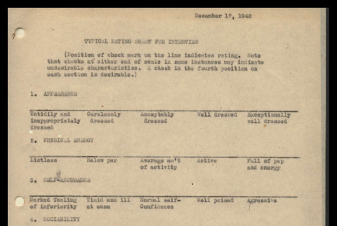 Typical rating sheet for interview (ddr-csujad-55-1816)